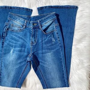 Groupie Ripped Knee Flare Jeans Dark Wash Size 26